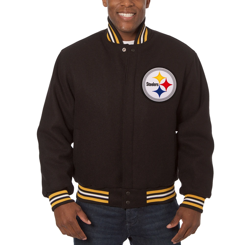 Men's JH Design Black Pittsburgh Steelers Embroidered Wool Jacket
