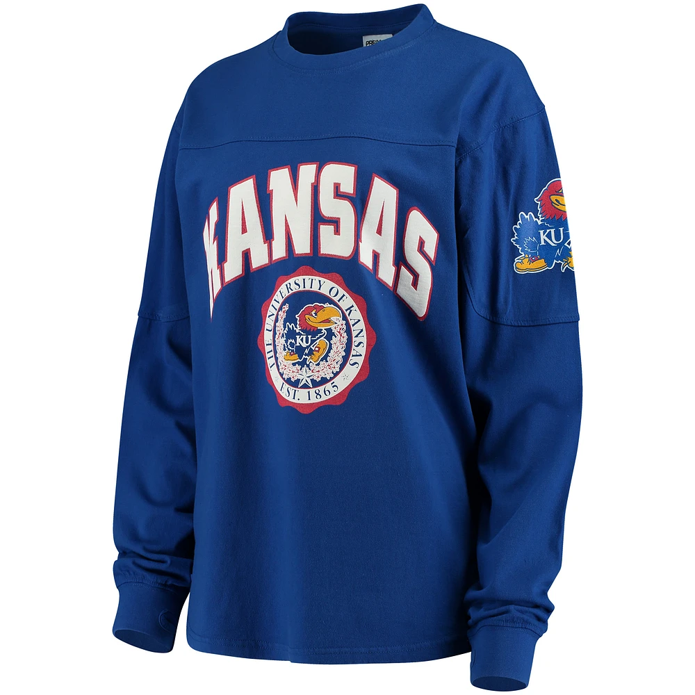 Women's Pressbox Royal Kansas Jayhawks Edith Long Sleeve Oversized Top