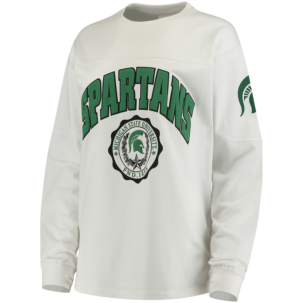 Women's Pressbox White Michigan State Spartans Edith Long Sleeve Oversized Top