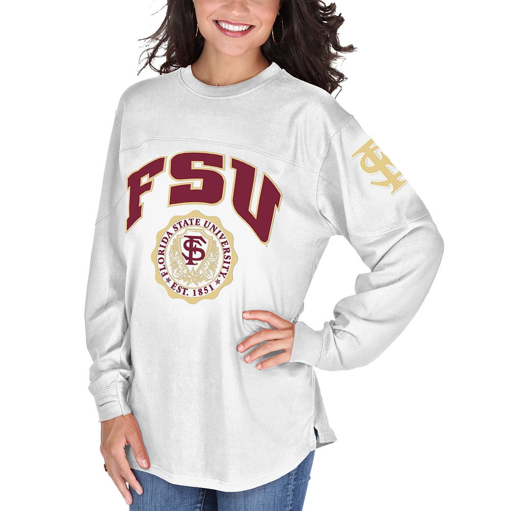 Women's Pressbox White Florida State Seminoles Edith Long Sleeve Oversized Top