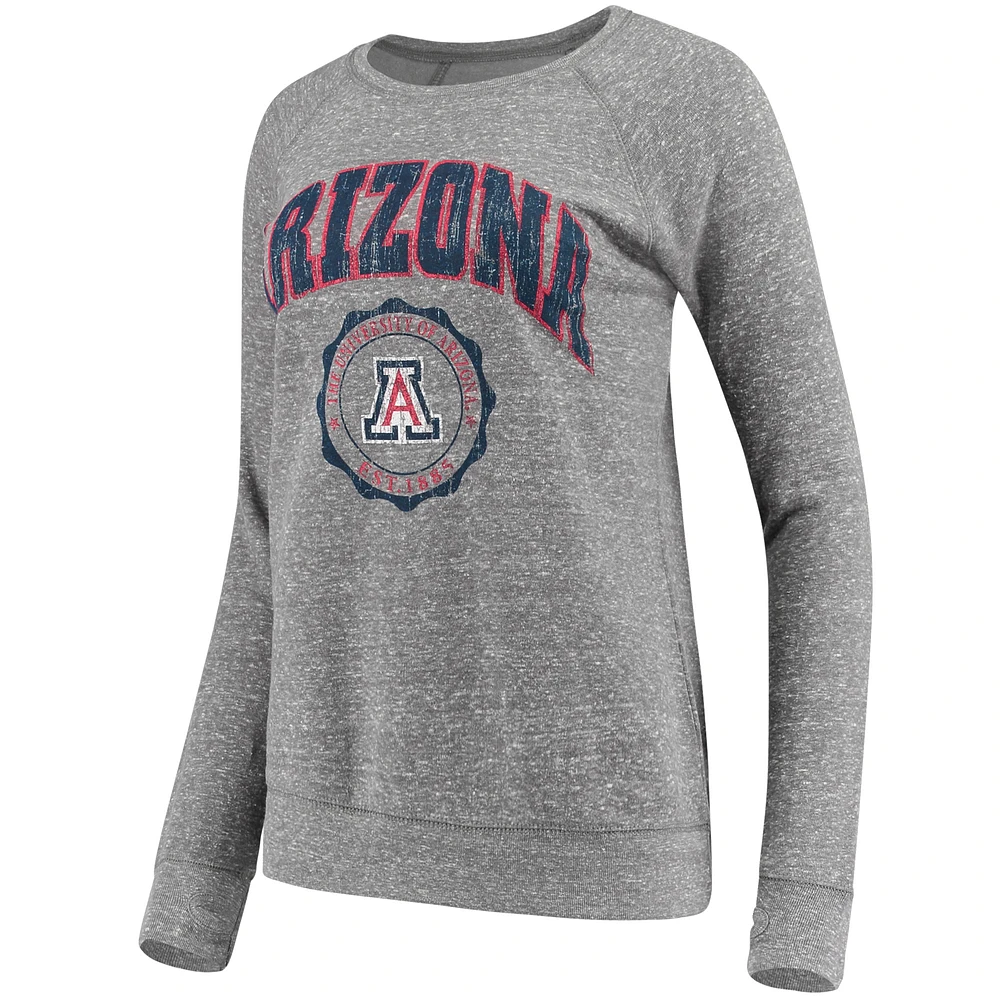 Women's Pressbox Heathered Gray Arizona Wildcats Edith Vintage Knobi Pullover Sweatshirt
