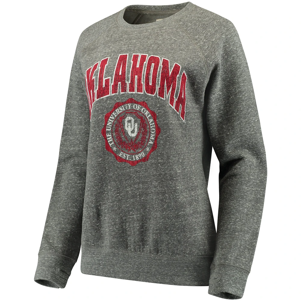 Women's Pressbox Heathered Gray Oklahoma Sooners Edith Vintage Knobi Pullover Sweatshirt