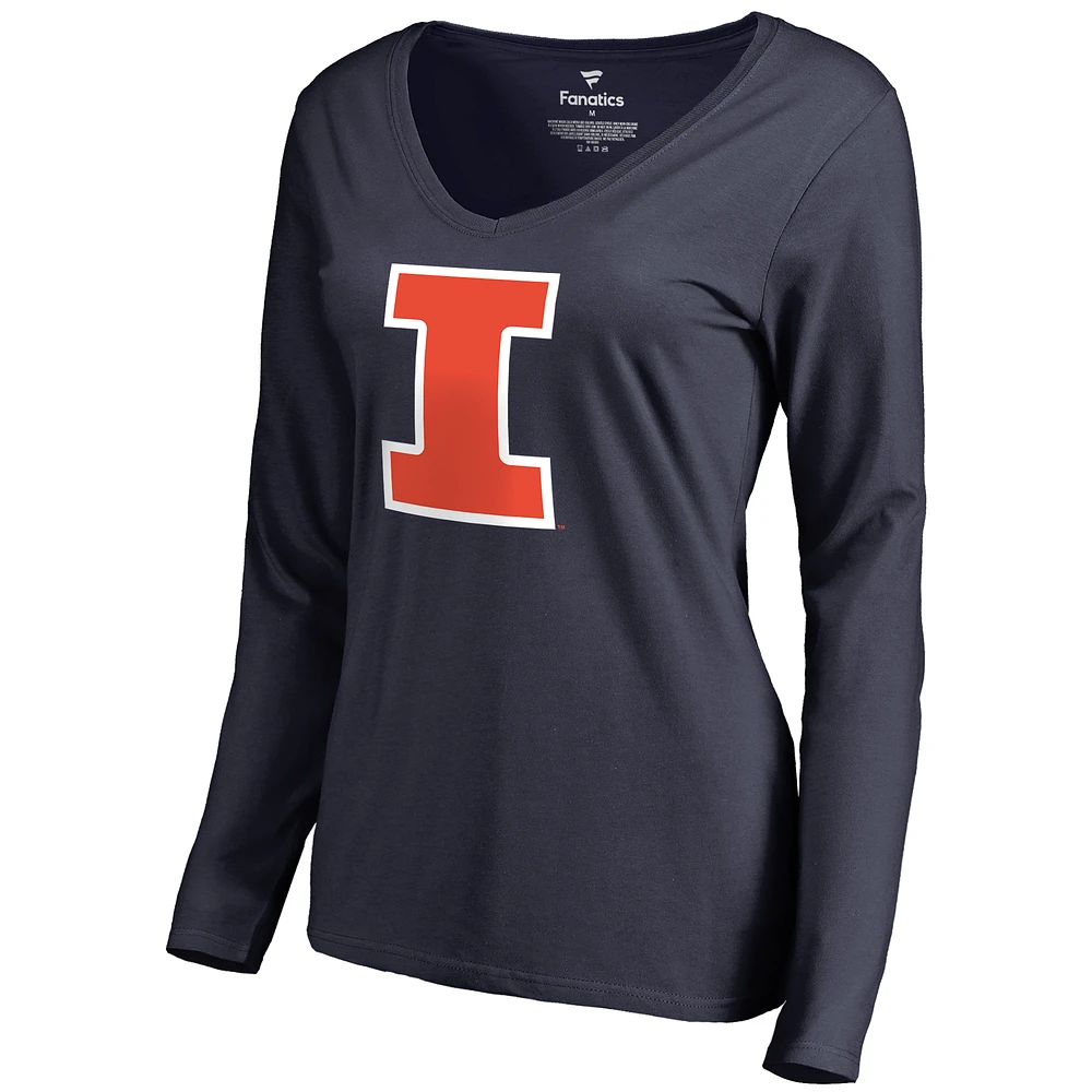 Women's Navy Illinois Fighting Illini Primary Team Logo Long Sleeve T-Shirt