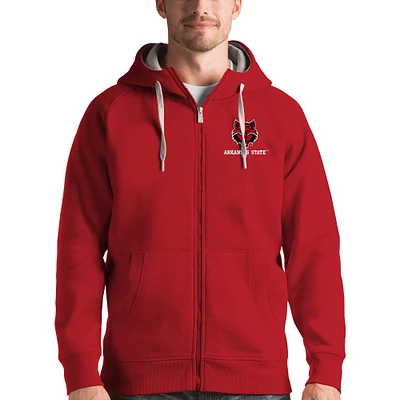 Men's Antigua Red Arkansas State Wolves Victory Full-Zip Hoodie
