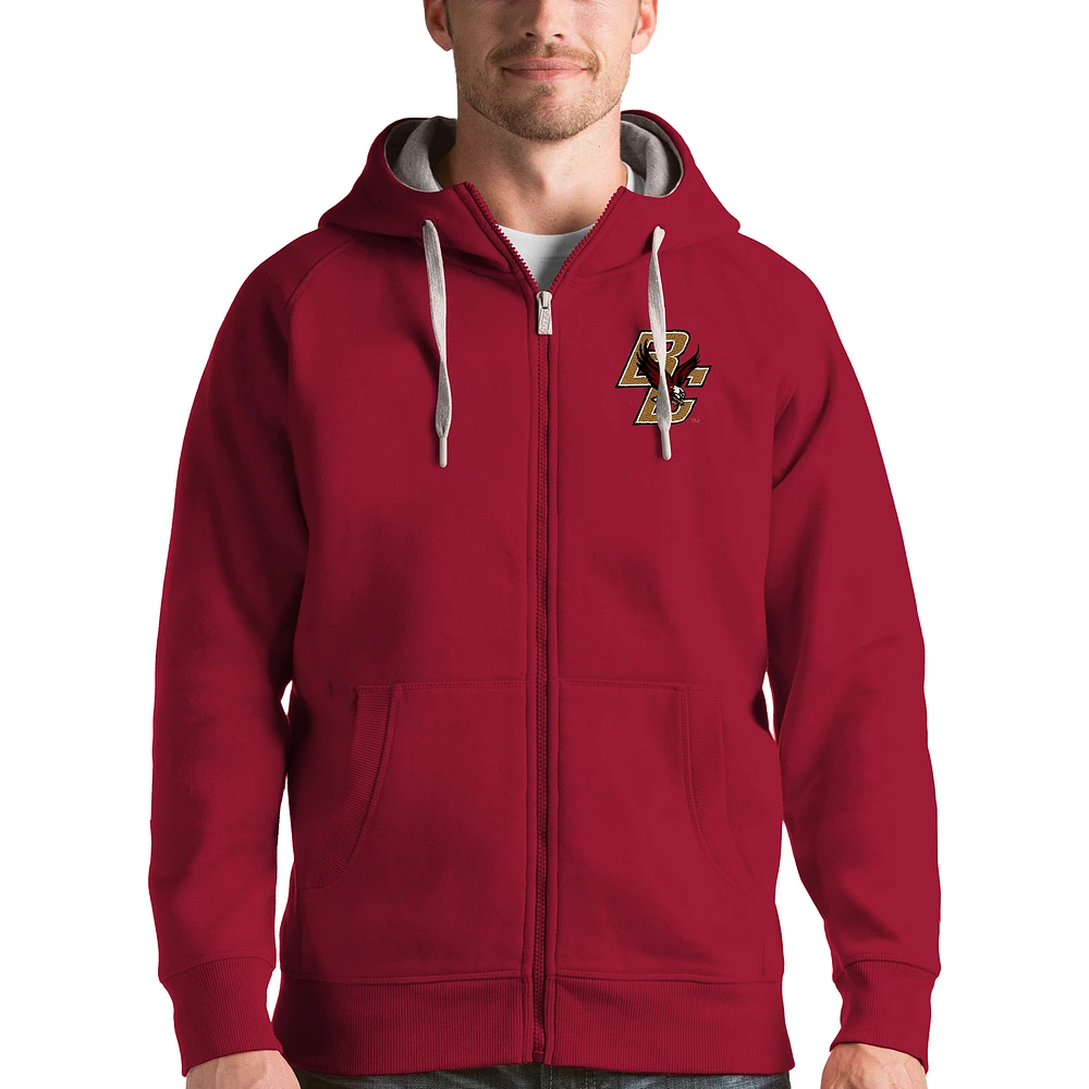 Men's Antigua Cardinal Boston College Eagles Victory Full-Zip Hoodie