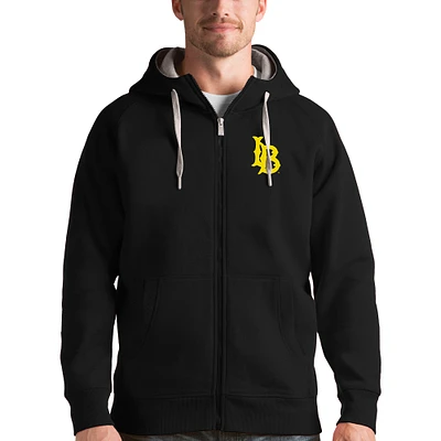 Men's Antigua Black Cal State Long Beach The Victory Full-Zip Hoodie