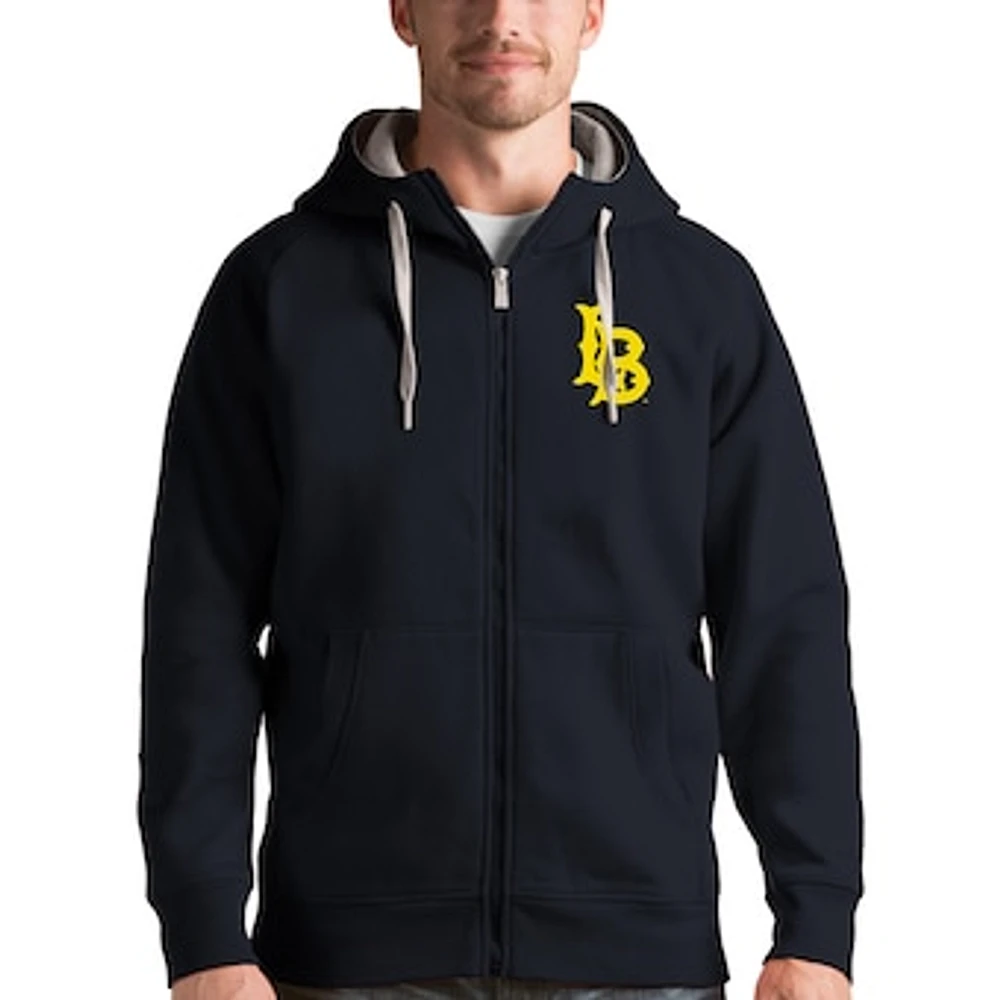 Men's Antigua Charcoal Cal State Long Beach The Victory Full-Zip Hoodie