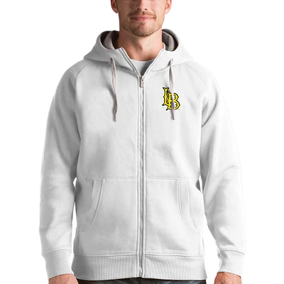 Men's Antigua White Cal State Long Beach The Beach Victory Full-Zip Hoodie