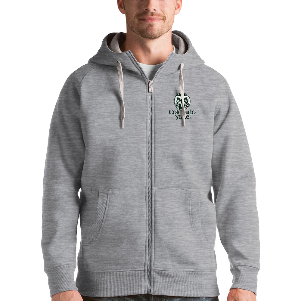 Men's Antigua Gray Colorado State Rams Victory Full-Zip Hoodie