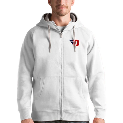 Men's Antigua White Dayton Flyers Victory Full-Zip Hoodie