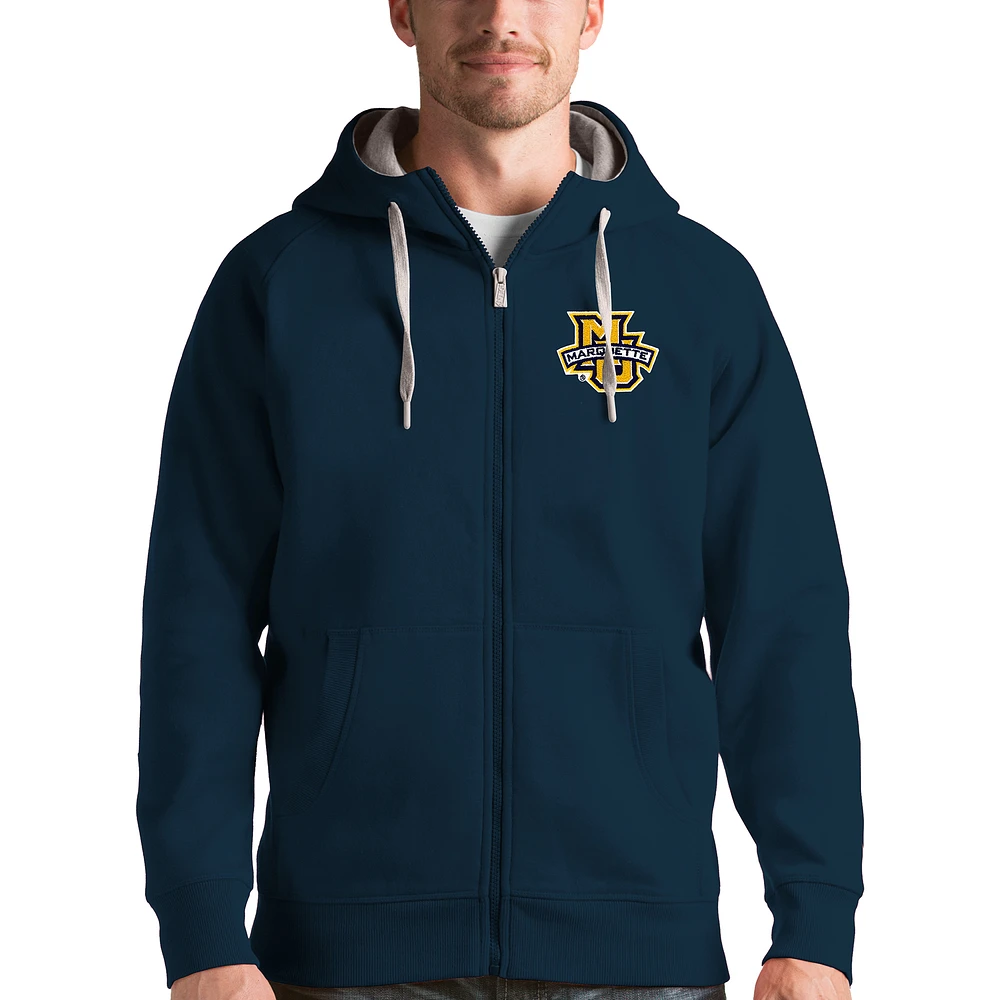 Men's Antigua Navy Marquette Golden Eagles Victory Full-Zip Hoodie