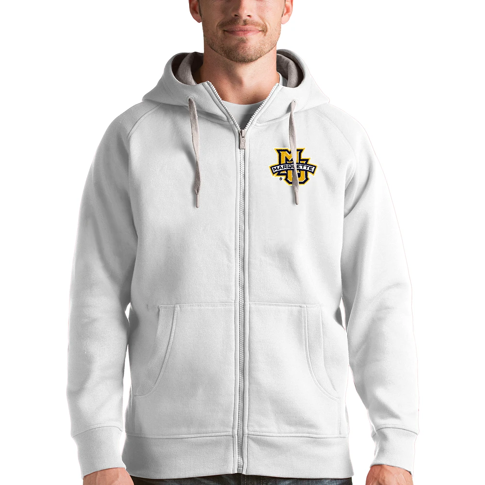Men's Antigua White Marquette Golden Eagles Victory Full-Zip Hoodie