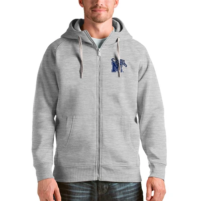 Men's Antigua Gray Memphis Tigers Victory Full-Zip Hoodie