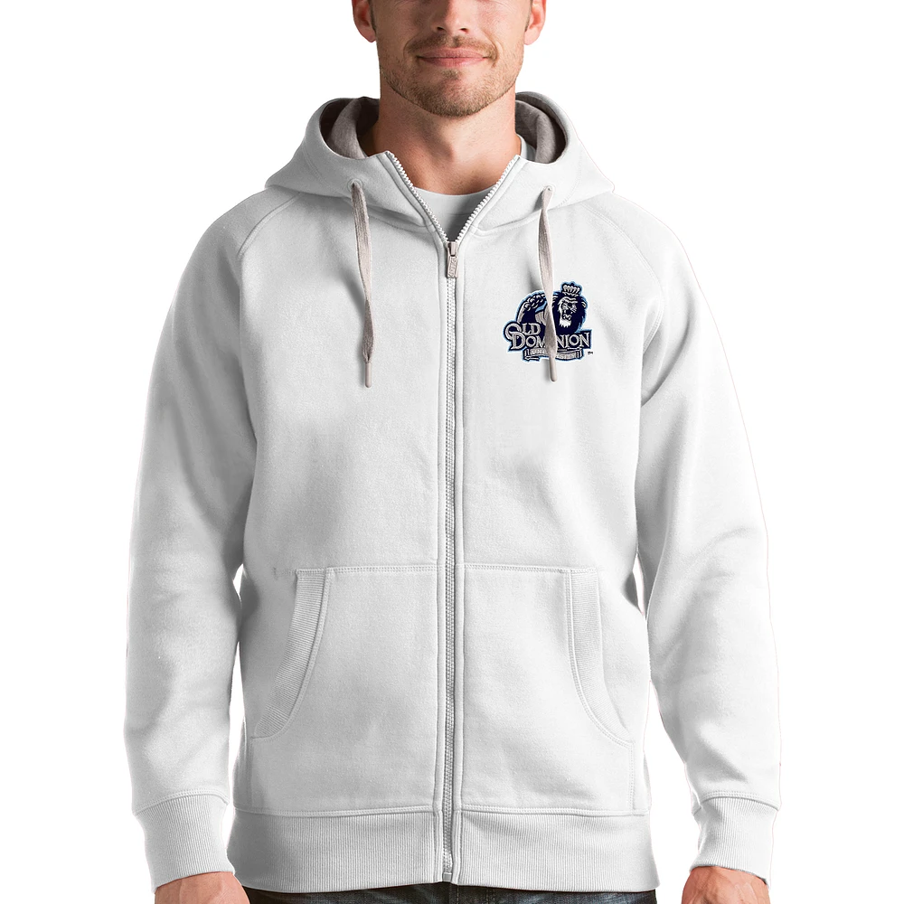 Men's Antigua White Old Dominion Monarchs Victory Full-Zip Hoodie