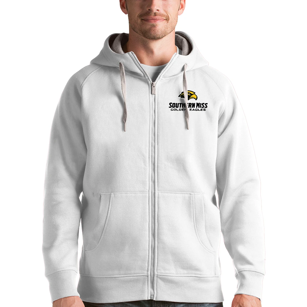 Men's Antigua White Southern Miss Golden Eagles Victory Full-Zip Hoodie