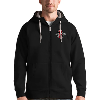 Men's Antigua Black San Diego State Aztecs Victory Full-Zip Hoodie