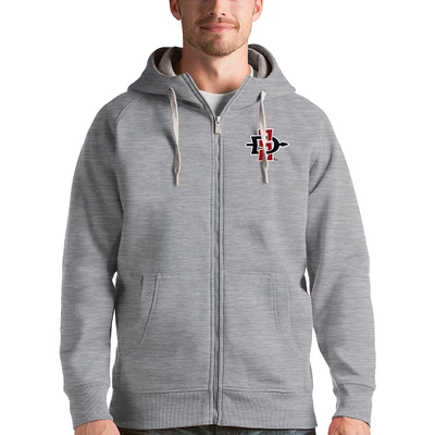 Men's Antigua Gray San Diego State Aztecs Victory Full-Zip Hoodie