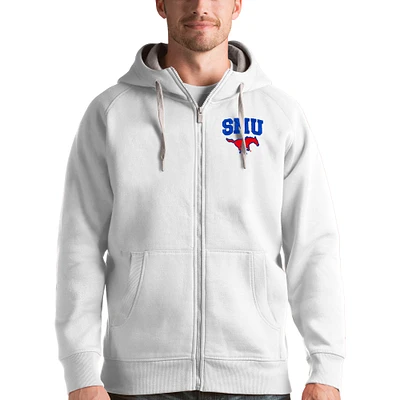 Men's Antigua White SMU Mustangs Victory Full-Zip Hoodie