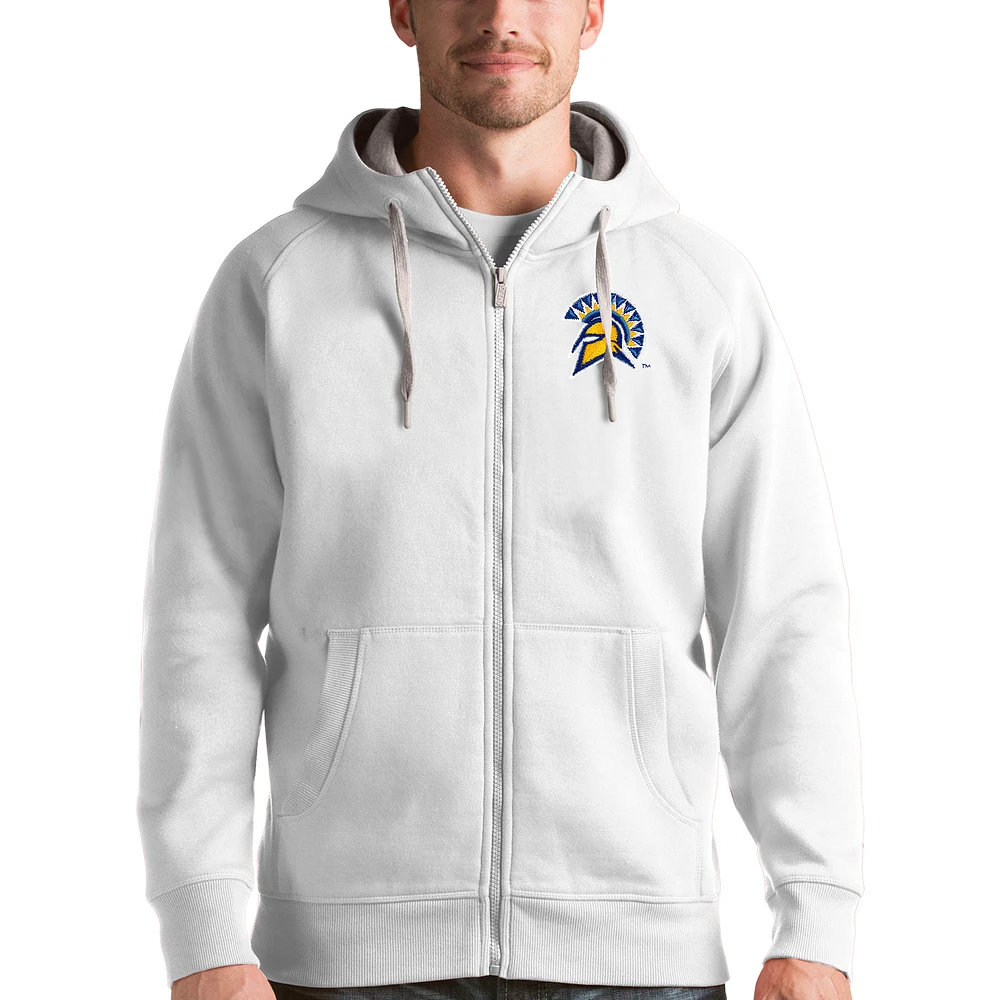 Men's Antigua White San Jose State Spartans Victory Full-Zip Hoodie
