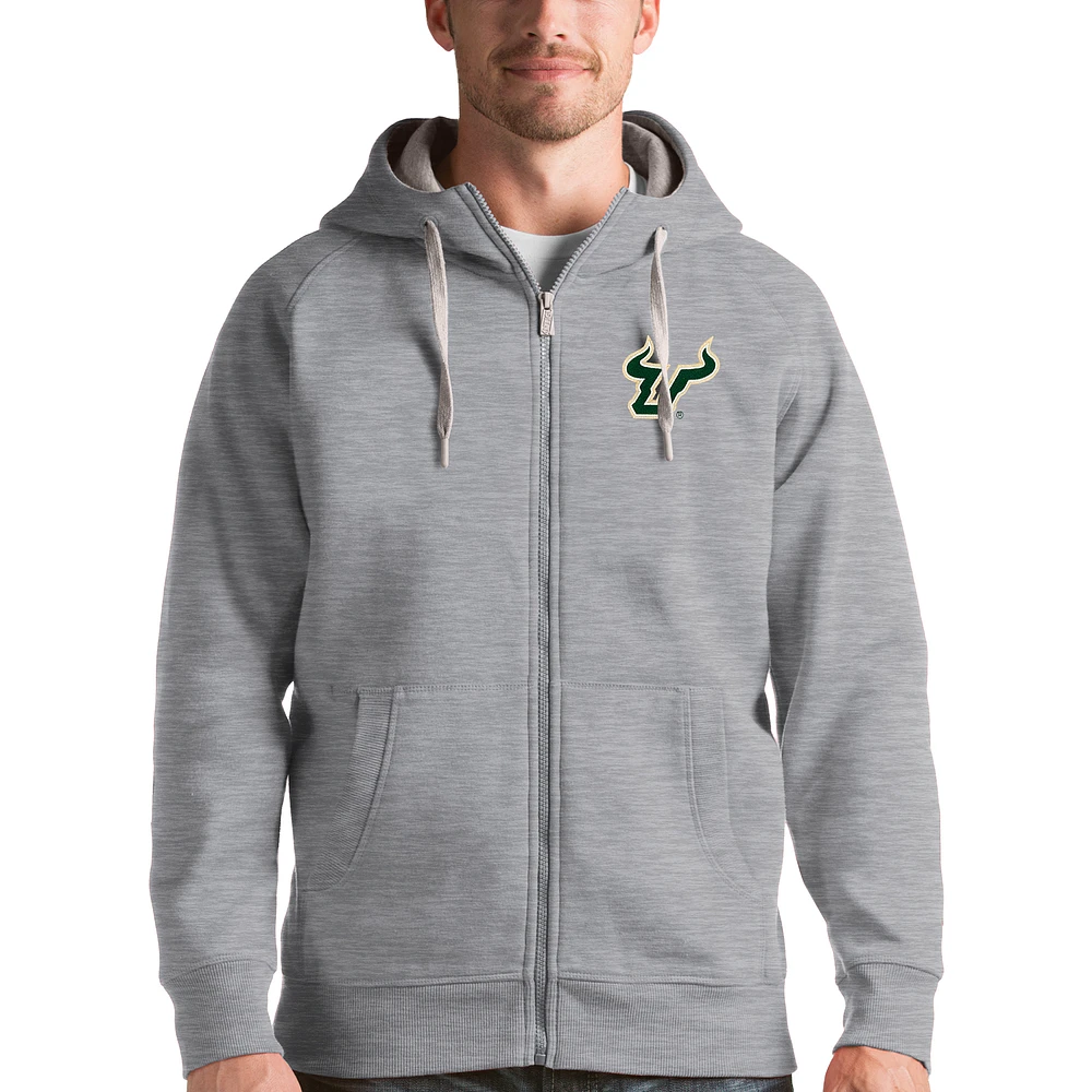 Men's Antigua Gray South Florida Bulls Victory Full-Zip Hoodie