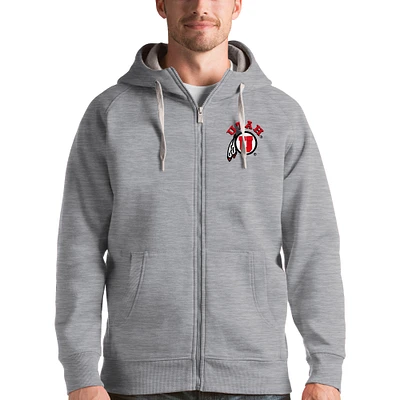 Men's Antigua Gray Utah Utes Victory Full-Zip Hoodie