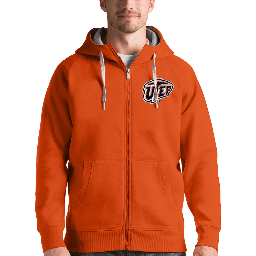 Men's Antigua Orange UTEP Miners Victory Full-Zip Hoodie