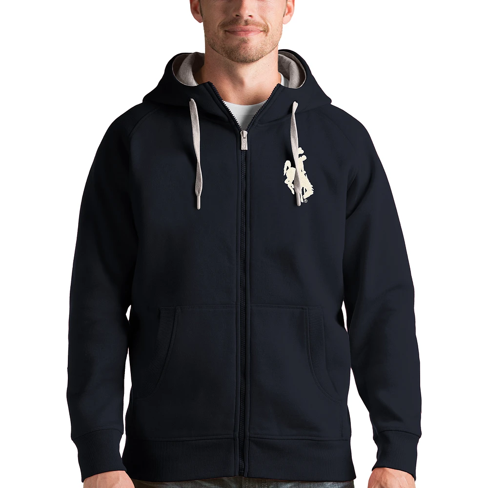 Men's Antigua Charcoal Wyoming Cowboys Victory Full-Zip Hoodie