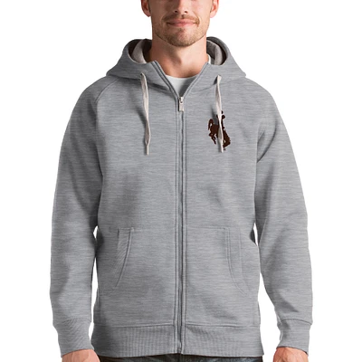 Men's Antigua Gray Wyoming Cowboys Victory Full-Zip Hoodie