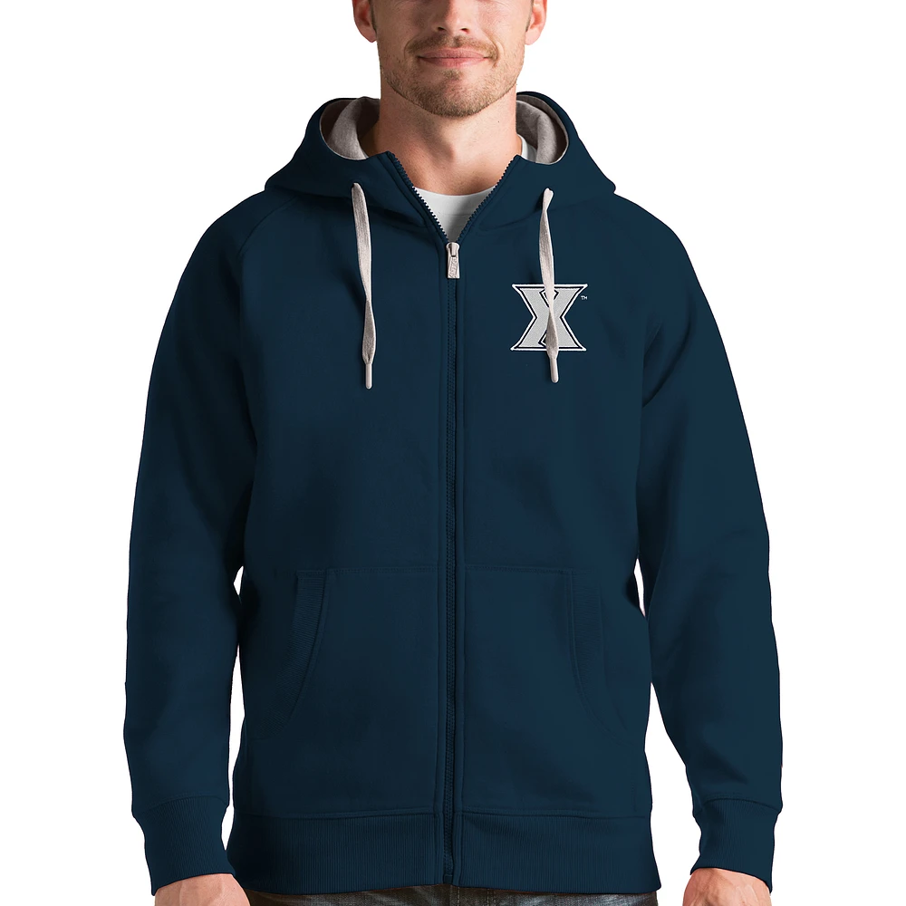 Men's Antigua Navy Xavier Musketeers Victory Full-Zip Hoodie