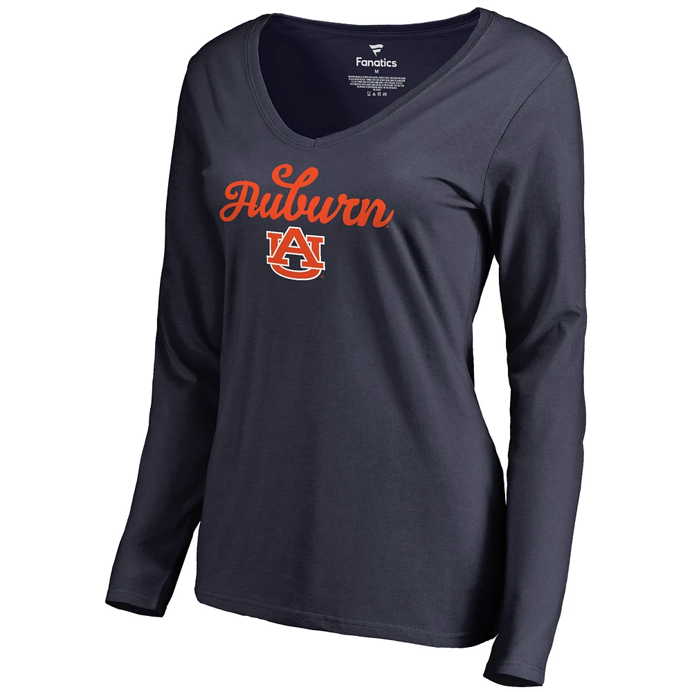 Women's Navy Auburn Tigers Freehand Long Sleeve T-Shirt