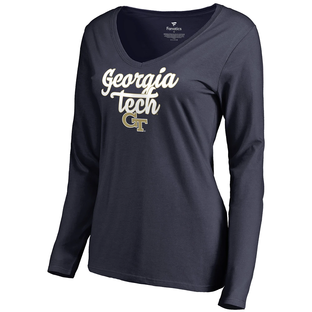 Women's Navy Georgia Tech Yellow Jackets Freehand Long Sleeve T-Shirt