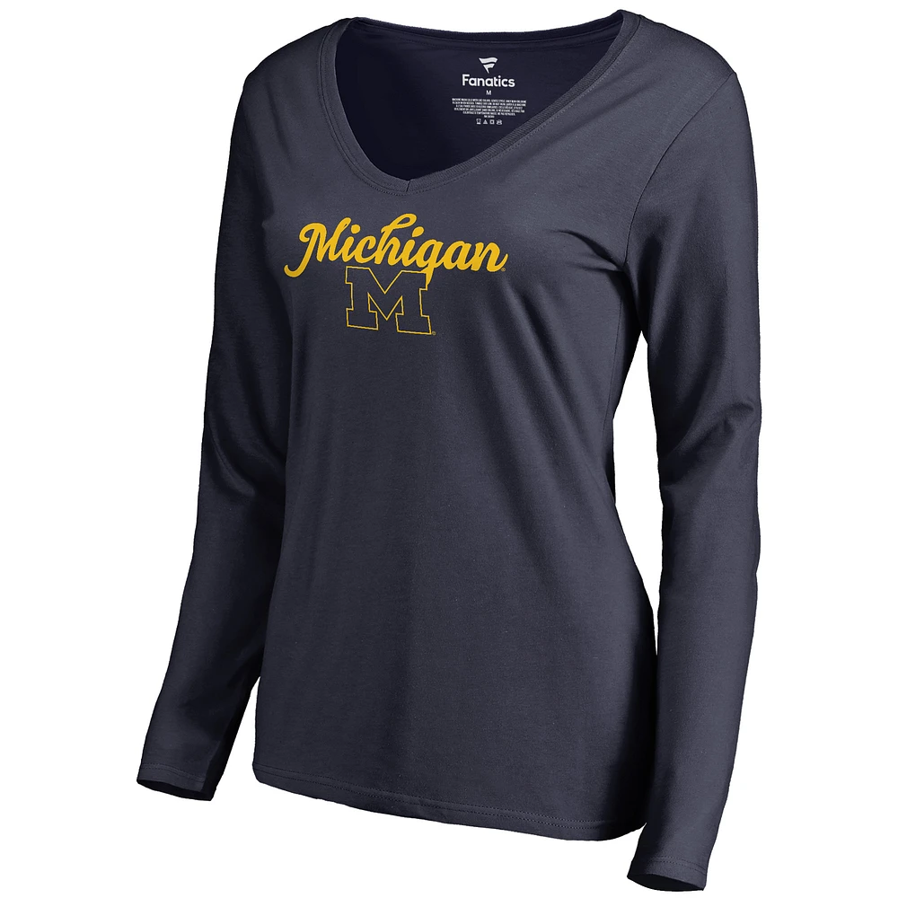Women's Navy Michigan Wolverines Freehand Long Sleeve T-Shirt