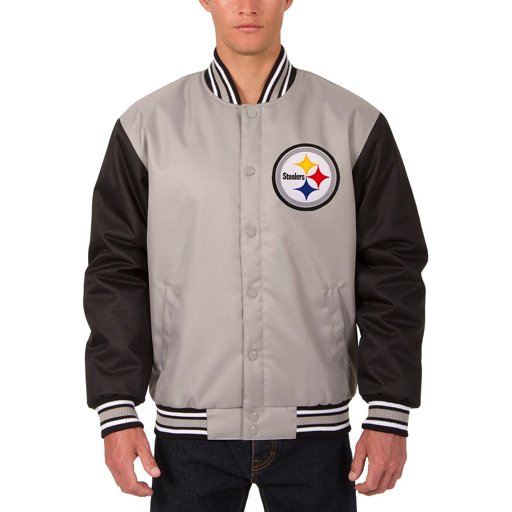 Men's JH Design Gray Pittsburgh Steelers Poly Twill Jacket