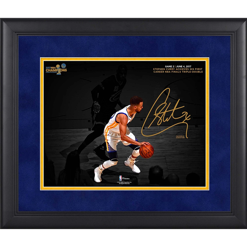 Stephen Curry Golden State Warriors Framed 11" x 14" 2017 NBA Finals Champions Triple-Double Spotlight Photograph - Facsimile Signature