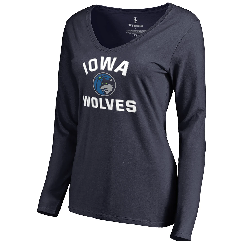 Women's Navy Iowa Wolves Overtime Long Sleeve V-Neck T-Shirt
