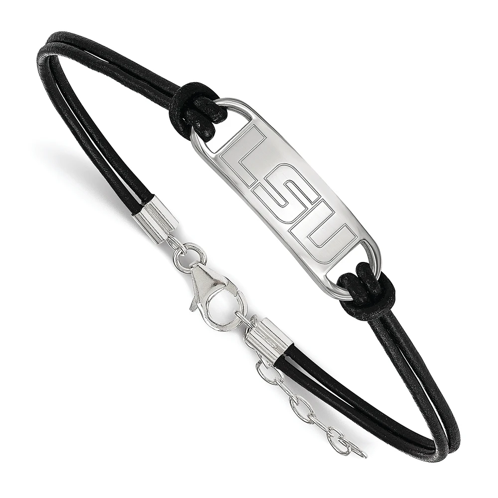 Women's LSU Tigers Sterling Silver Leather Bracelet