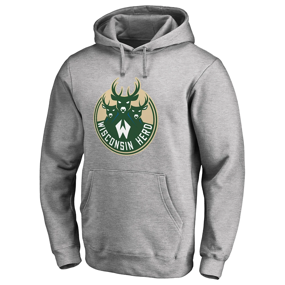 Men's Heathered Gray Wisconsin Herd Primary Logo Pullover Hoodie