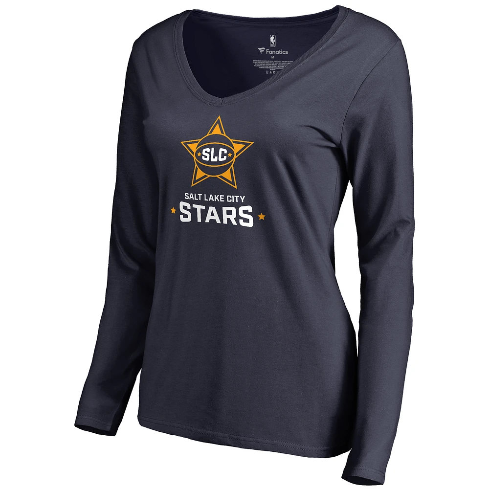 Women's Navy Salt Lake City Stars Primary Logo Long Sleeve V-Neck T-Shirt