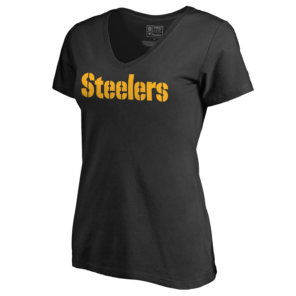Women's Black Pittsburgh Steelers Wordmark V-Neck T-Shirt