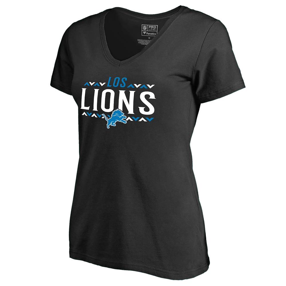Women's Black Detroit Lions Arriba V-Neck T-Shirt