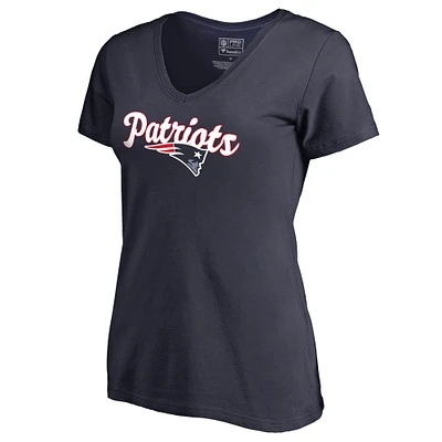 Women's Navy New England Patriots Freehand V-Neck T-Shirt