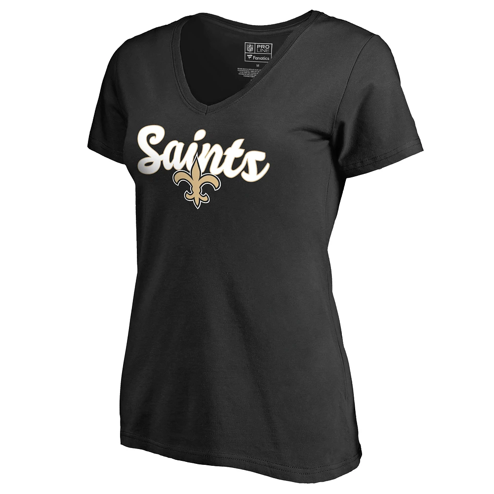 Women's Black New Orleans Saints Freehand V-Neck T-Shirt