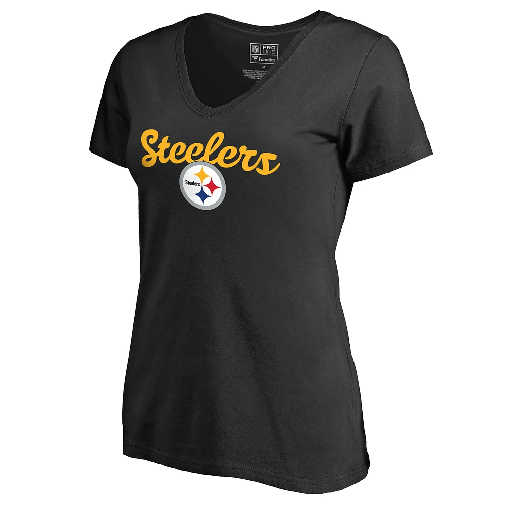 Women's Black Pittsburgh Steelers Freehand V-Neck T-Shirt