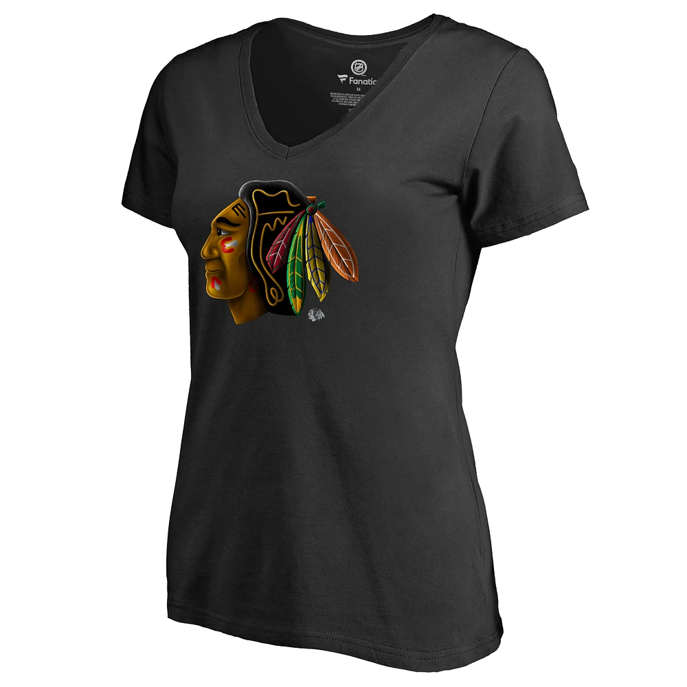 Women's Black Chicago Blackhawks Midnight Mascot V-Neck T-Shirt