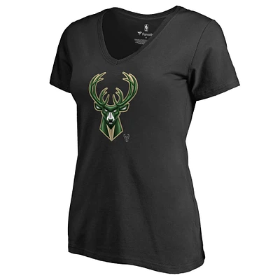 Women's Black Milwaukee Bucks Midnight Mascot V-Neck T-Shirt