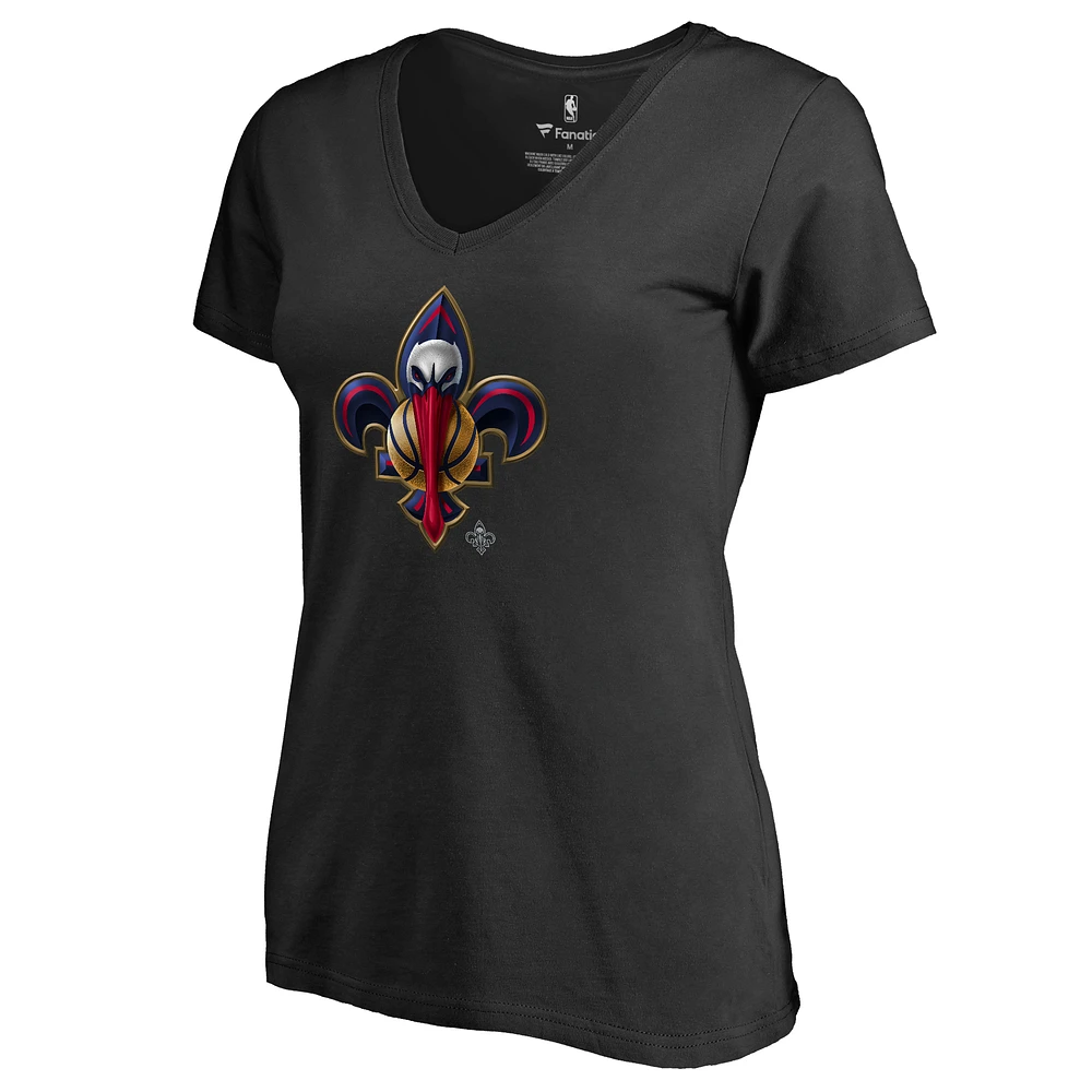 Women's Black New Orleans Pelicans Midnight Mascot V-Neck T-Shirt
