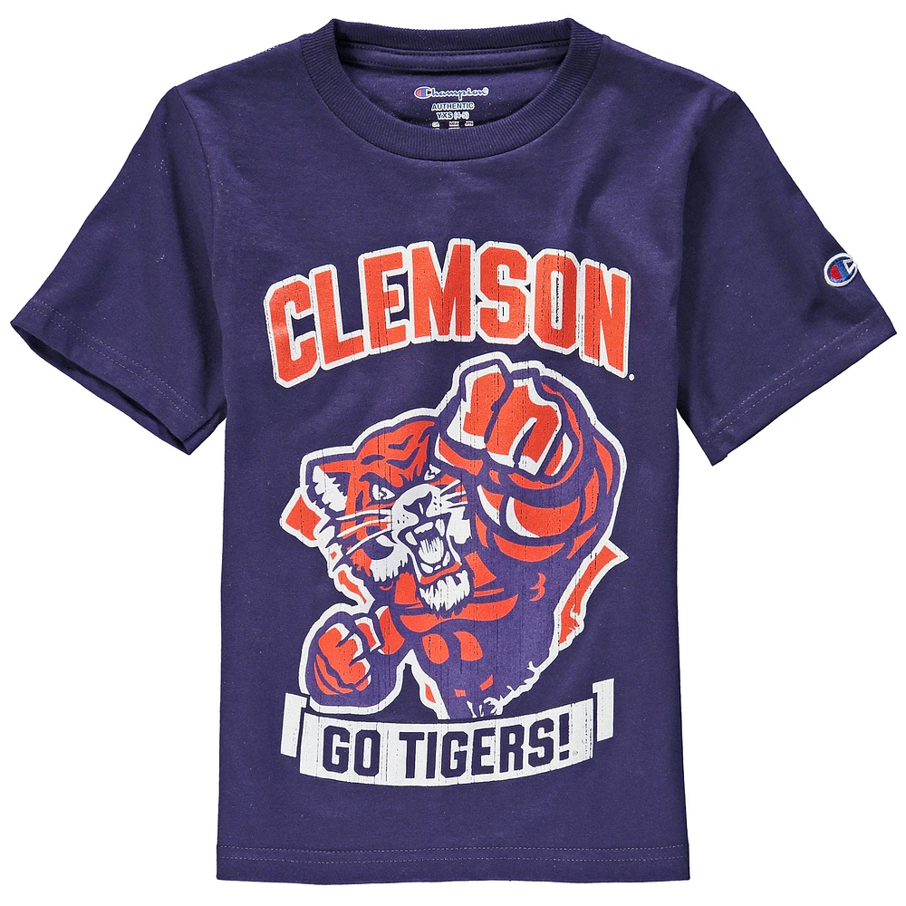 Youth Champion Purple Clemson Tigers Strong Mascot T-Shirt