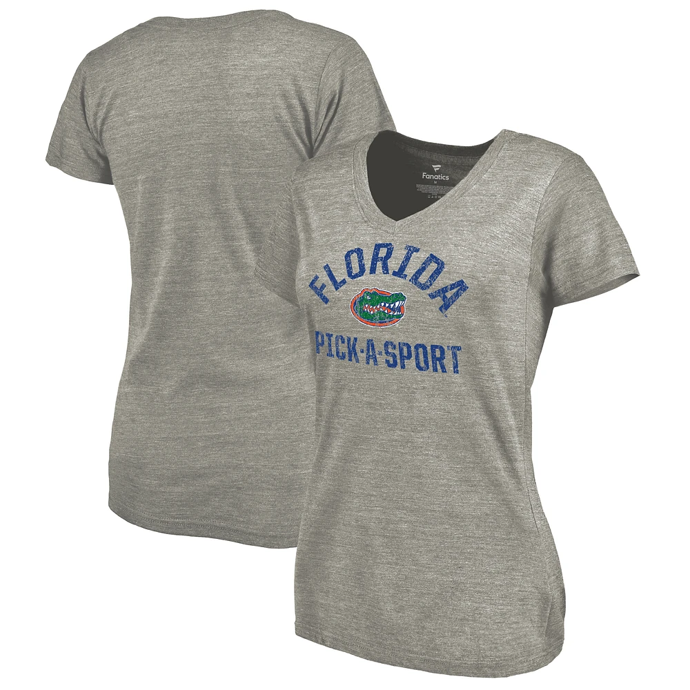 Women's Fanatics Heathered Gray Florida Gators Pick-a-Sport Tri-Blend V-Neck T-Shirt
