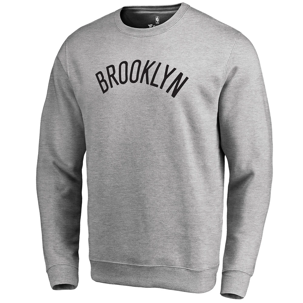 Men's Heathered Gray Brooklyn Nets Wordmark Pullover Sweatshirt