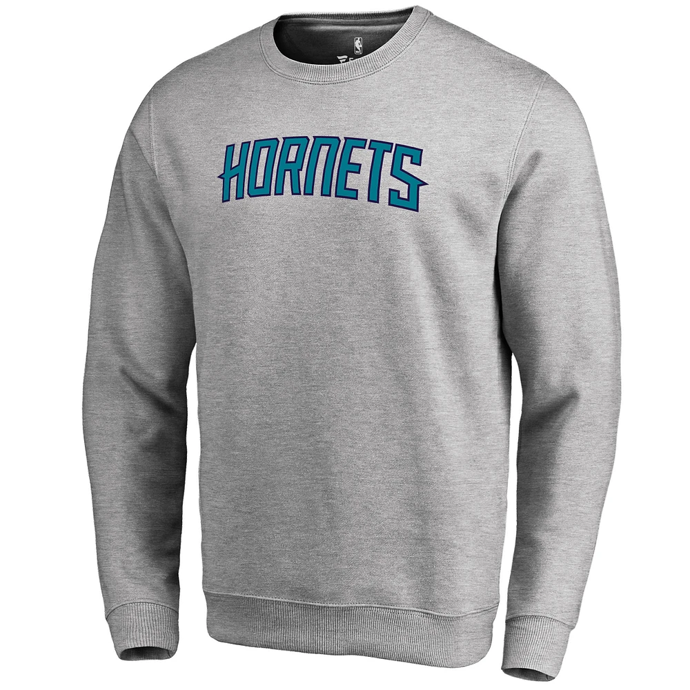 Men's Heathered Gray Charlotte Hornets Wordmark Pullover Sweatshirt